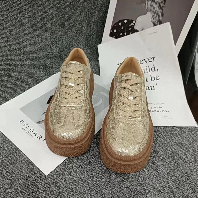 Women's Spring Platform Leisure Versatile Fashion Best-selling German Training Golden Sneakers