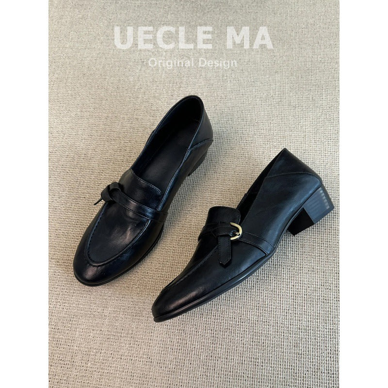 Women's Version Chunky Retro Temperament Commute Versatile Single-layer Loafers