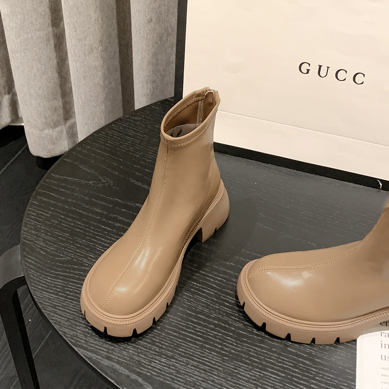 Women's Small Size Platform Ankle Fashion Martin Women's Leather Boots