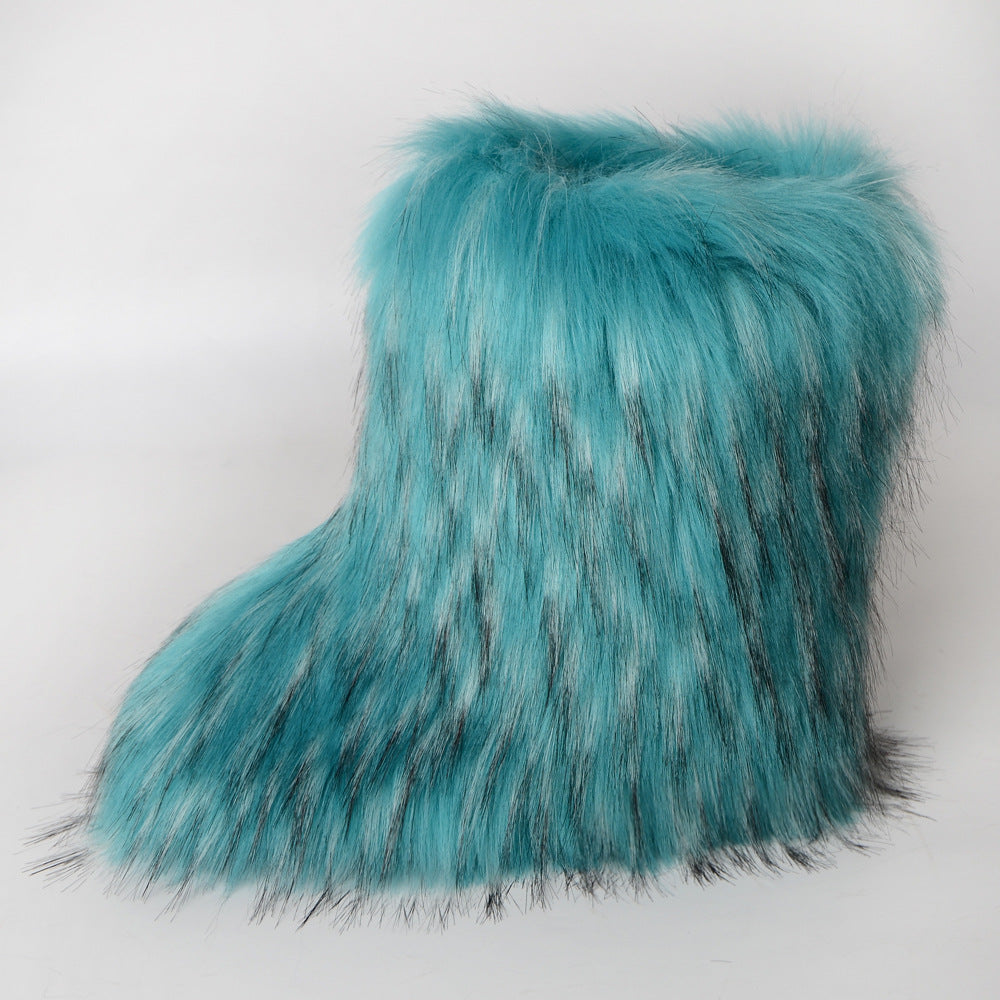 Women's Winter Fur Warm Fleece-lined Imitation Raccoon Snow Boots