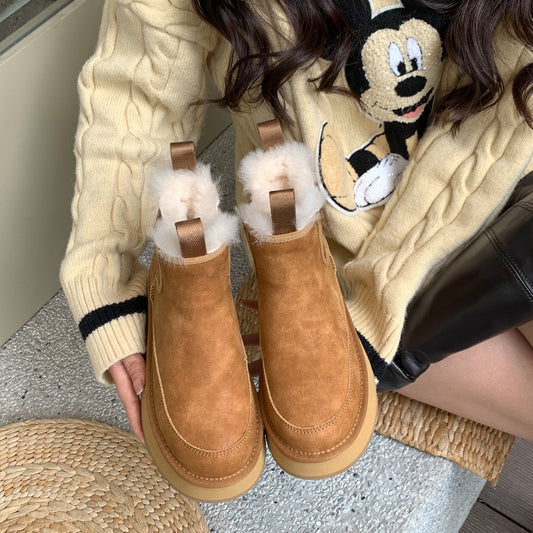 Women's Genuine Real Fur Winter Thick Bottom Snow Boots