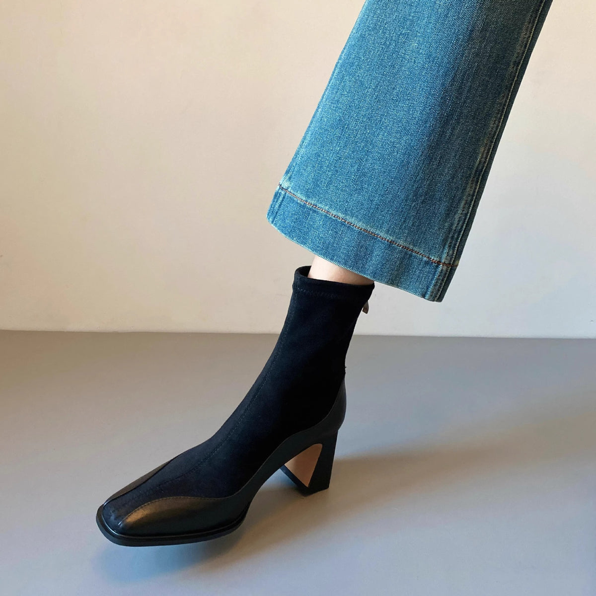 Women's French Style Skinny High-heeled With Short Tube Square Toe Martin Boots