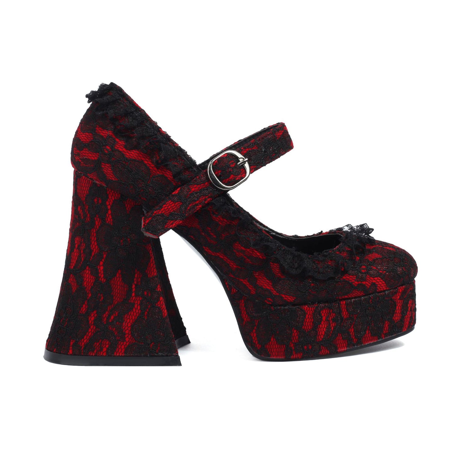 Waterproof Platform High Elegant Thick Bottom Lace Edge Mary Jane Heels
