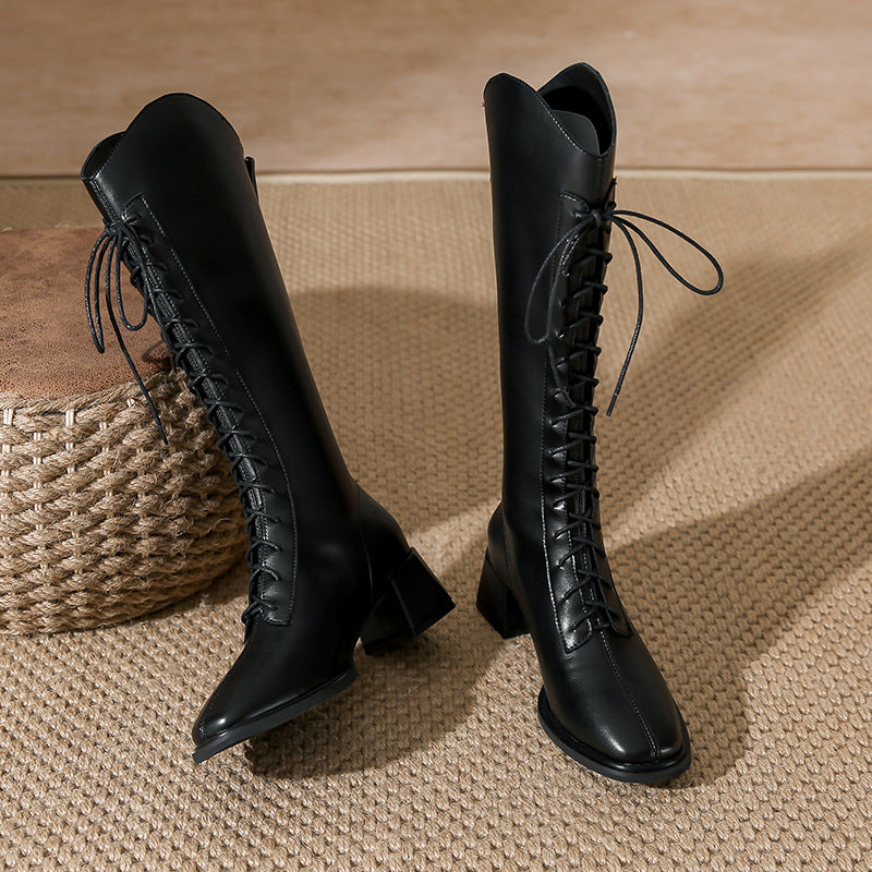 Women's High-heeled Thigh Female Square Toe Knight Boots