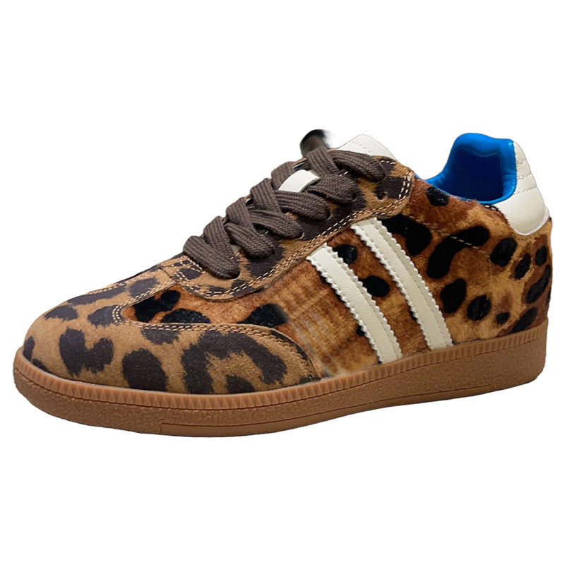 Women's Height Increasing Insole Leopard Real Horse Training Korean Genuine Sports Women's Casual Shoes