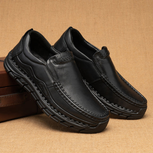 Men's First Layer Cowhide Soft Bottom Slip On Leather Shoes