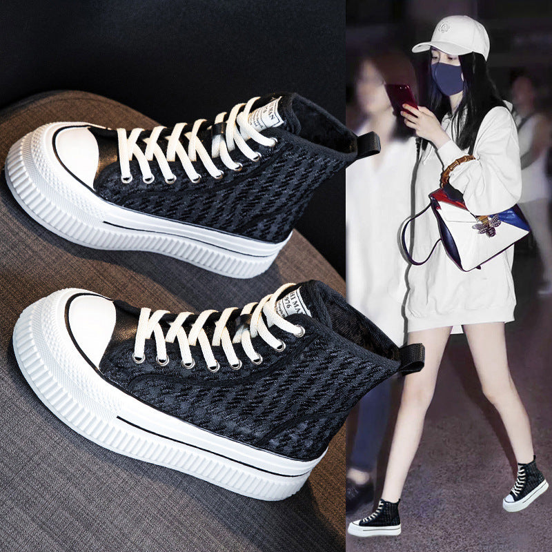 Women's Top White Lightweight Soft Sole Martin Versatile Hight Increasing Board Women's Shoes