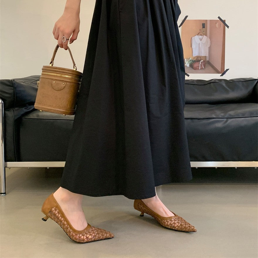 French Minority High Summer Retro Hollow Mesh Breathable Pointed Toe Women's Fashion Shoes