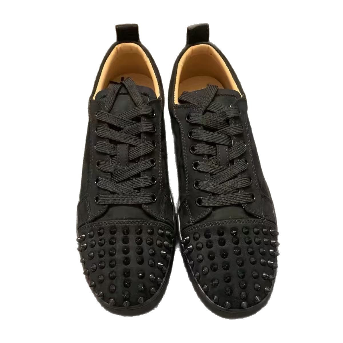 Women's & Men's Red Bottom Rivet Lace Up Trend Couple Black Women's Shoes