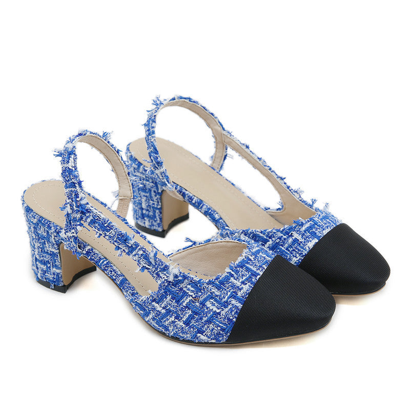 Women's Style Woven Tweed Stitching Round Head Women's Shoes