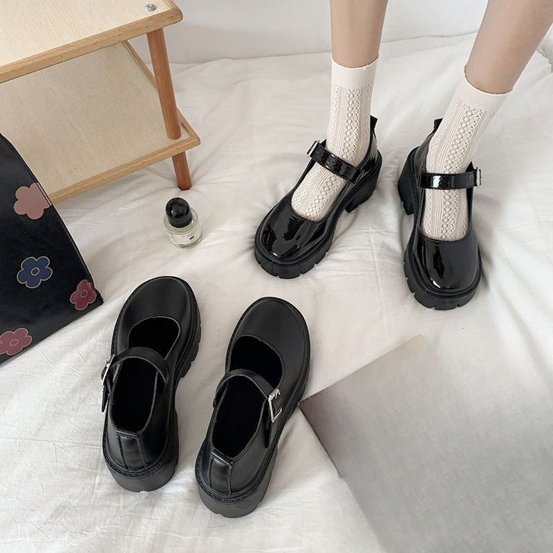 Women's British Style Uniform Black Thick Bottom Women's Shoes