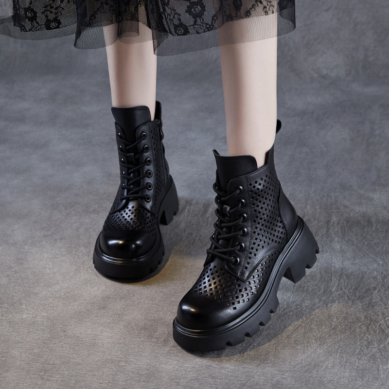 Women's Retro British Style Thick Bottom Thin Hollow Martin Boots