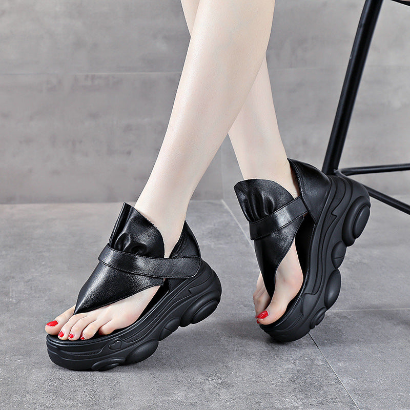 Women's First Layer Cowhide For Summer Outdoor Platform Velcro Heels