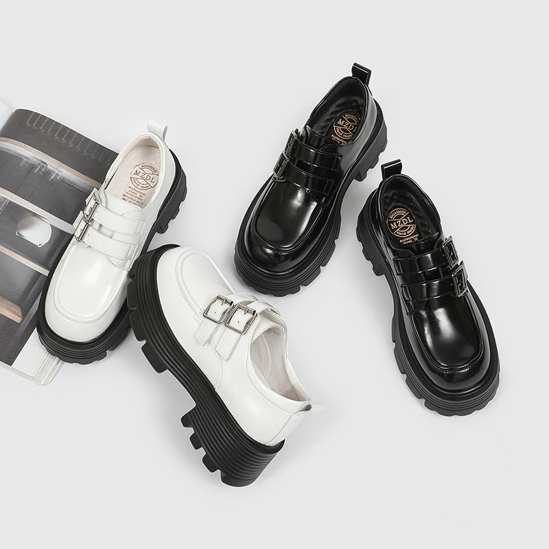 Women's Beauty Power British Style Black Belt Leather Shoes