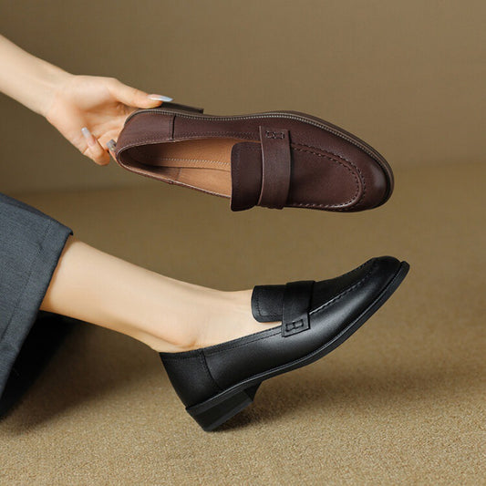 Women's Fashion Soft Bottom British Style Round Head Chunky Heels