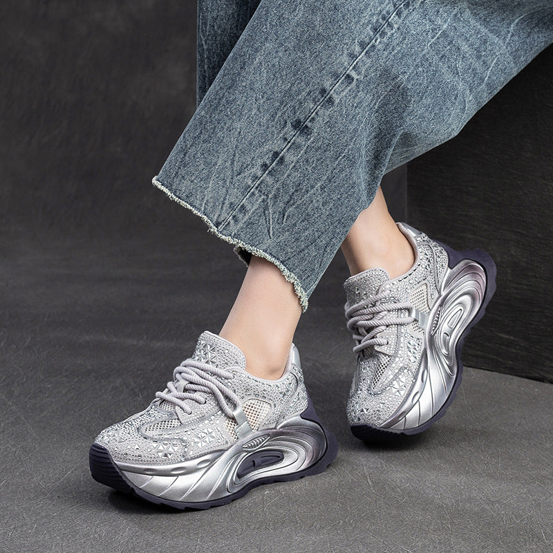 Women's Breathable Mesh Rhinestone Sports Dad Fashion Women's Casual Shoes