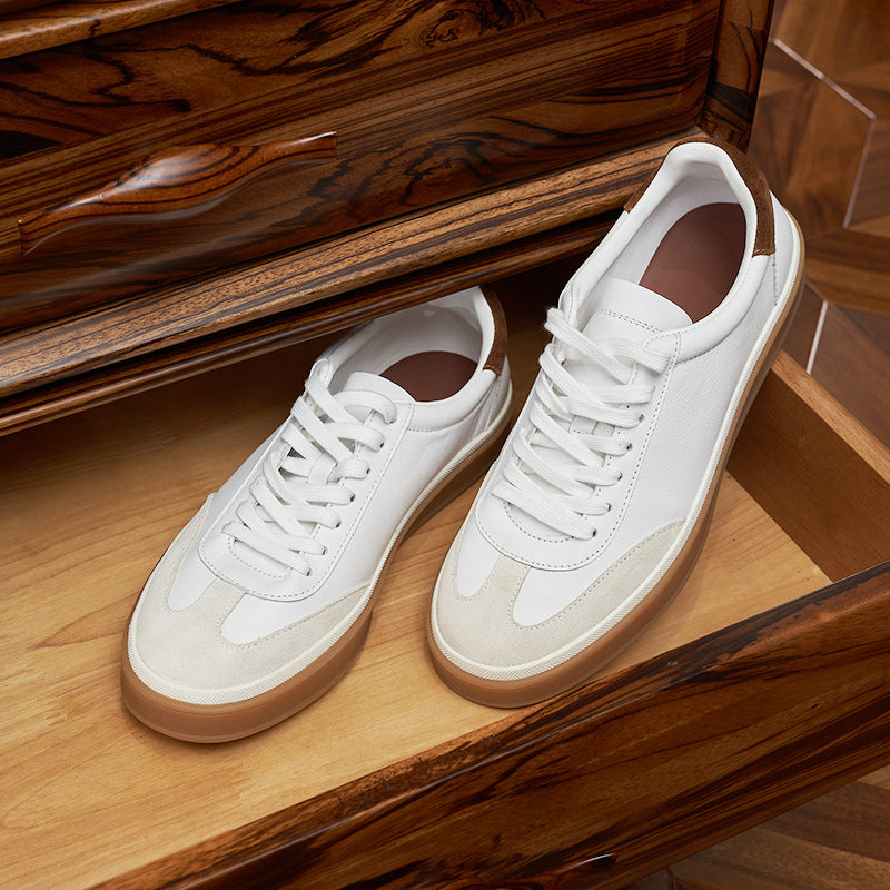 Men's Genuine Lace Color Block Flat White Sneakers