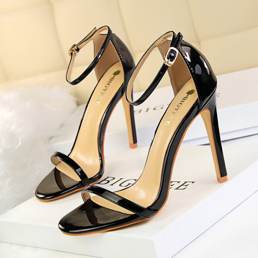 Women's Simple Open Toe High Stiletto Patent Heels