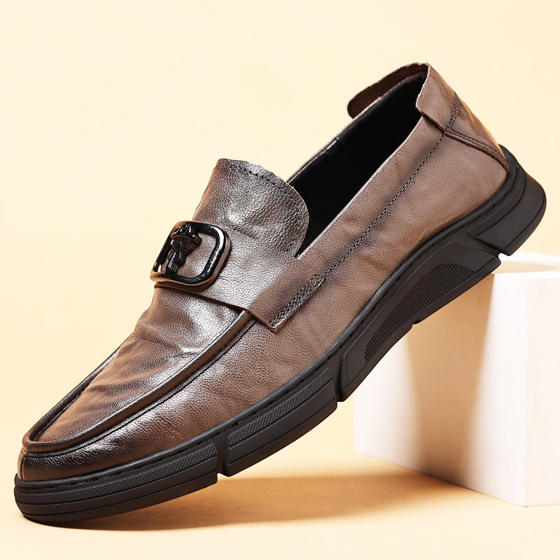 Men's Spring Sheepskin Genuine Dad Retro Beanie Leather Shoes