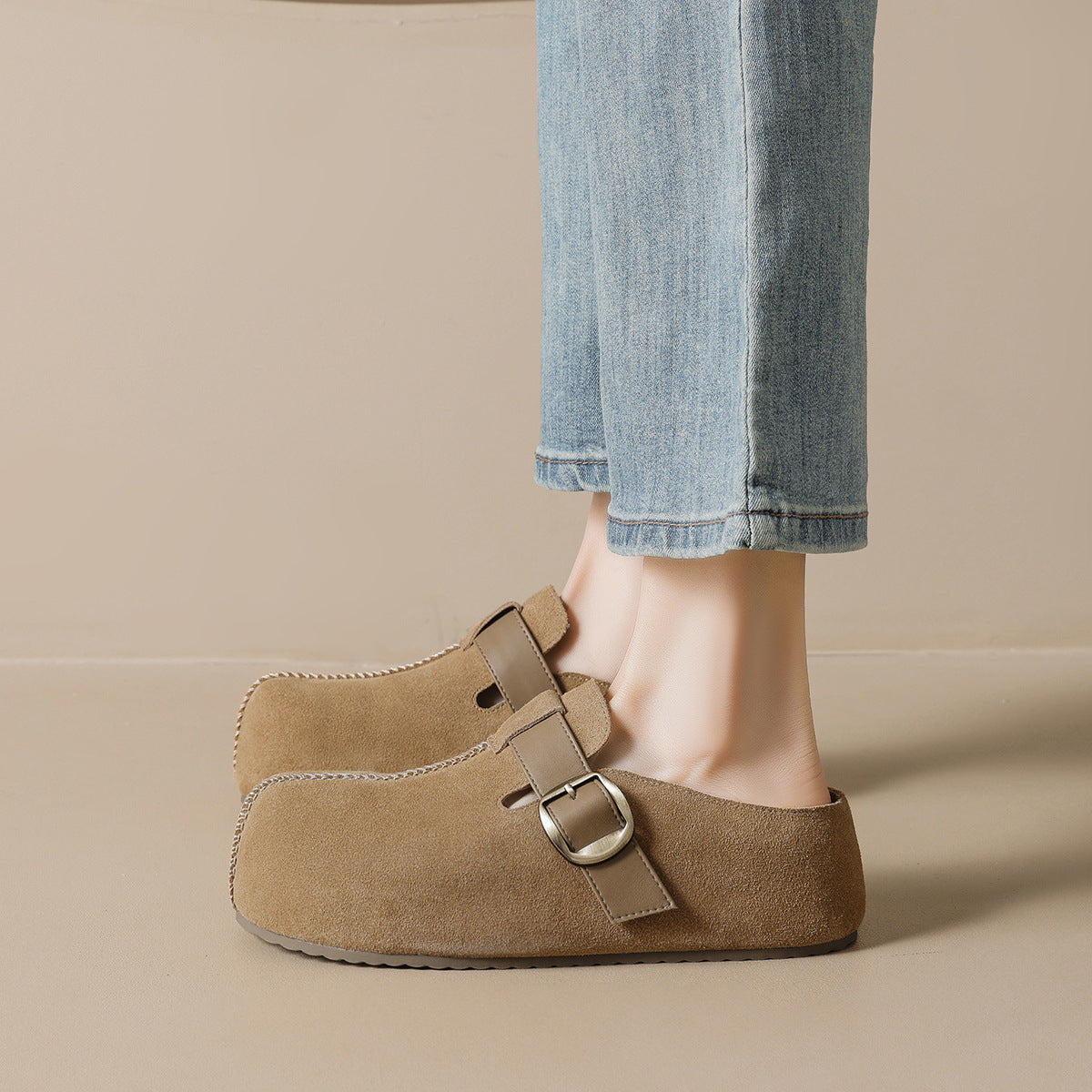Women's Genuine Thick-soled Outer Wear Retro Slip-on Closed Toe Thick-soles Slippers