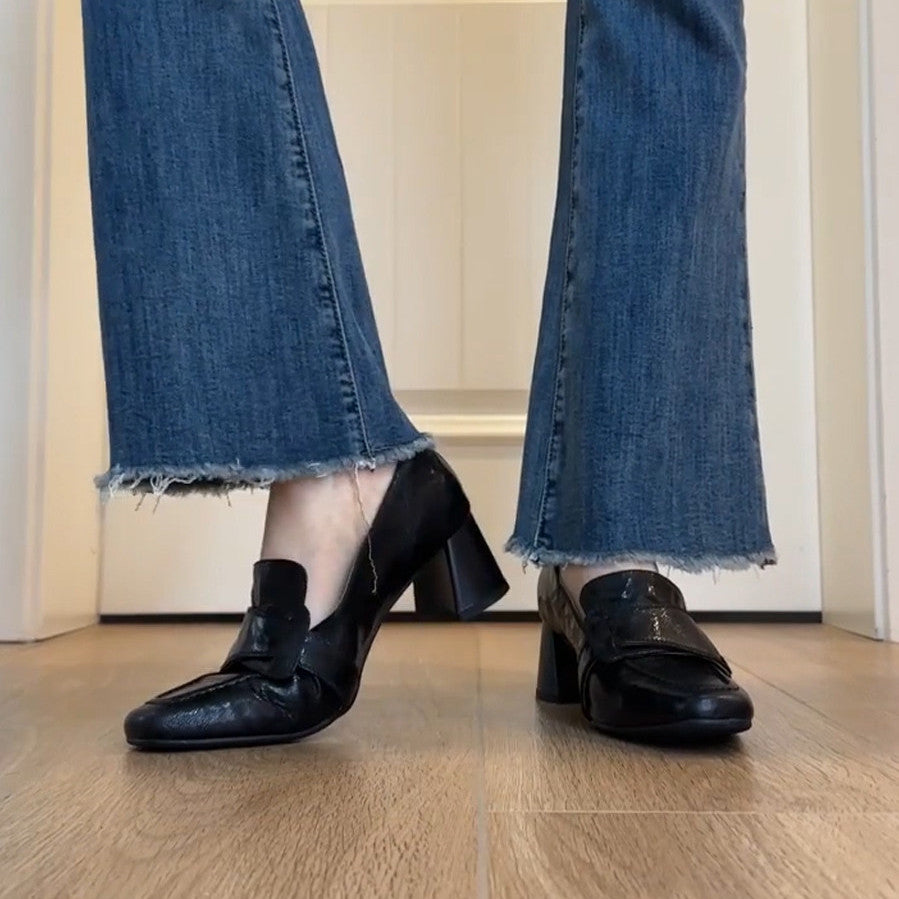 Women's Version Chunky Pumps Genuine Retro British Style High Camellia Women's Fashion Shoes