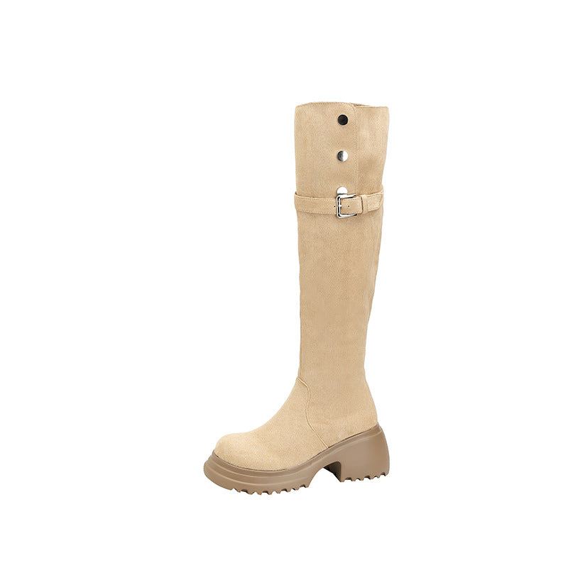 Women's Suede Thick-soled Stretch Widened Long Veet Boots