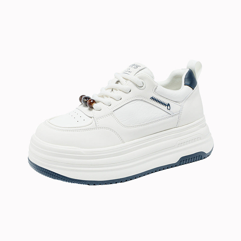 Women's Large Size Cowhide Platform White Board Women's Casual Shoes
