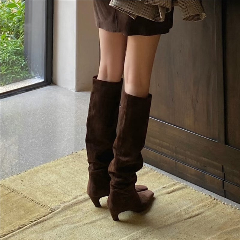 Pile Style Female Square Toe Thick Heels