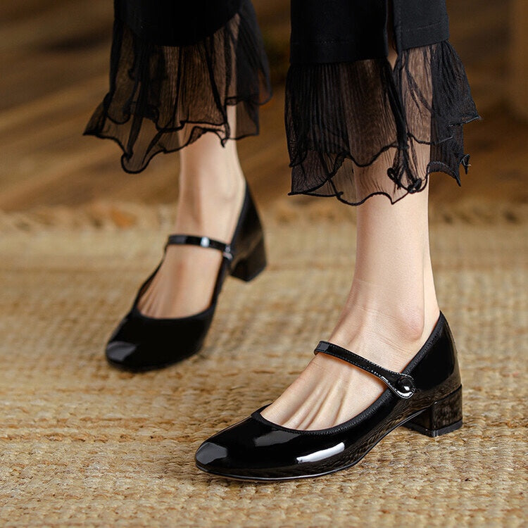 Women's Toe Chunky Low-cut Mary Jane Mid Women's Fashion Shoes