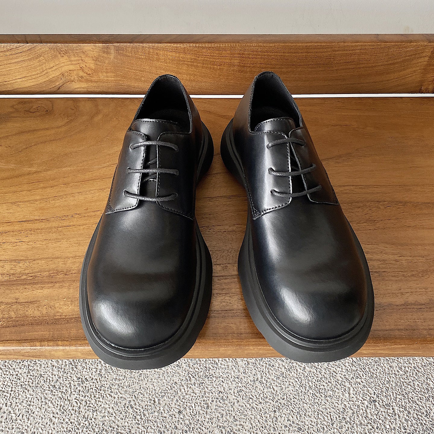 Soft Elastic Foam Bottom Mickey Derby Black Platform Height Men's Casual Leather Shoes