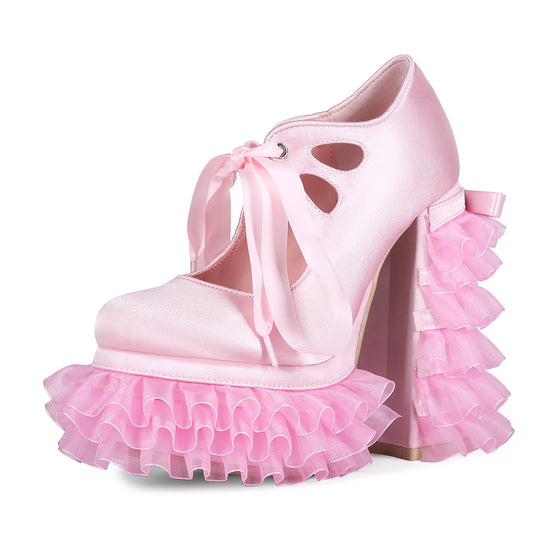 Women's Sweet Hot Platform Lace Chunky Large Size Heels