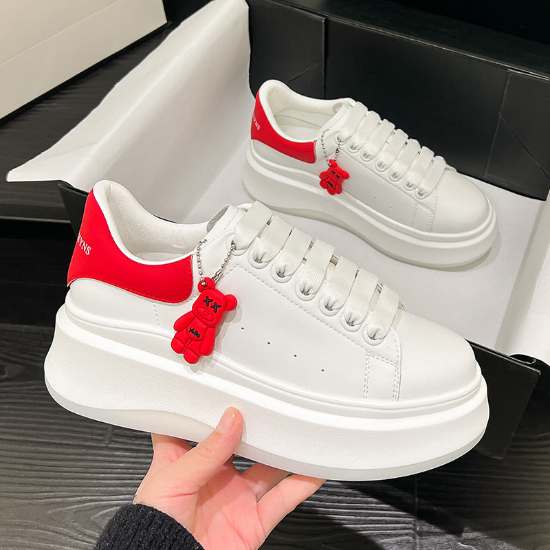 Women's White Spring Platform Height Increasing Muffin Women's Board Shoes