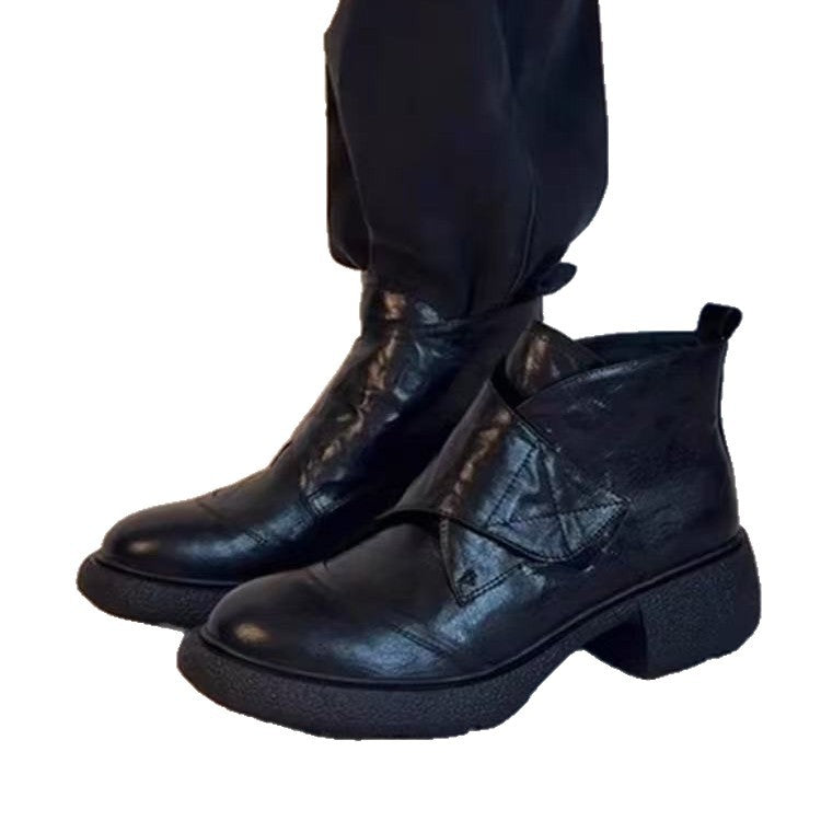 Sports Resin Sole Thick Height Increasing Small Women's Leather Boots