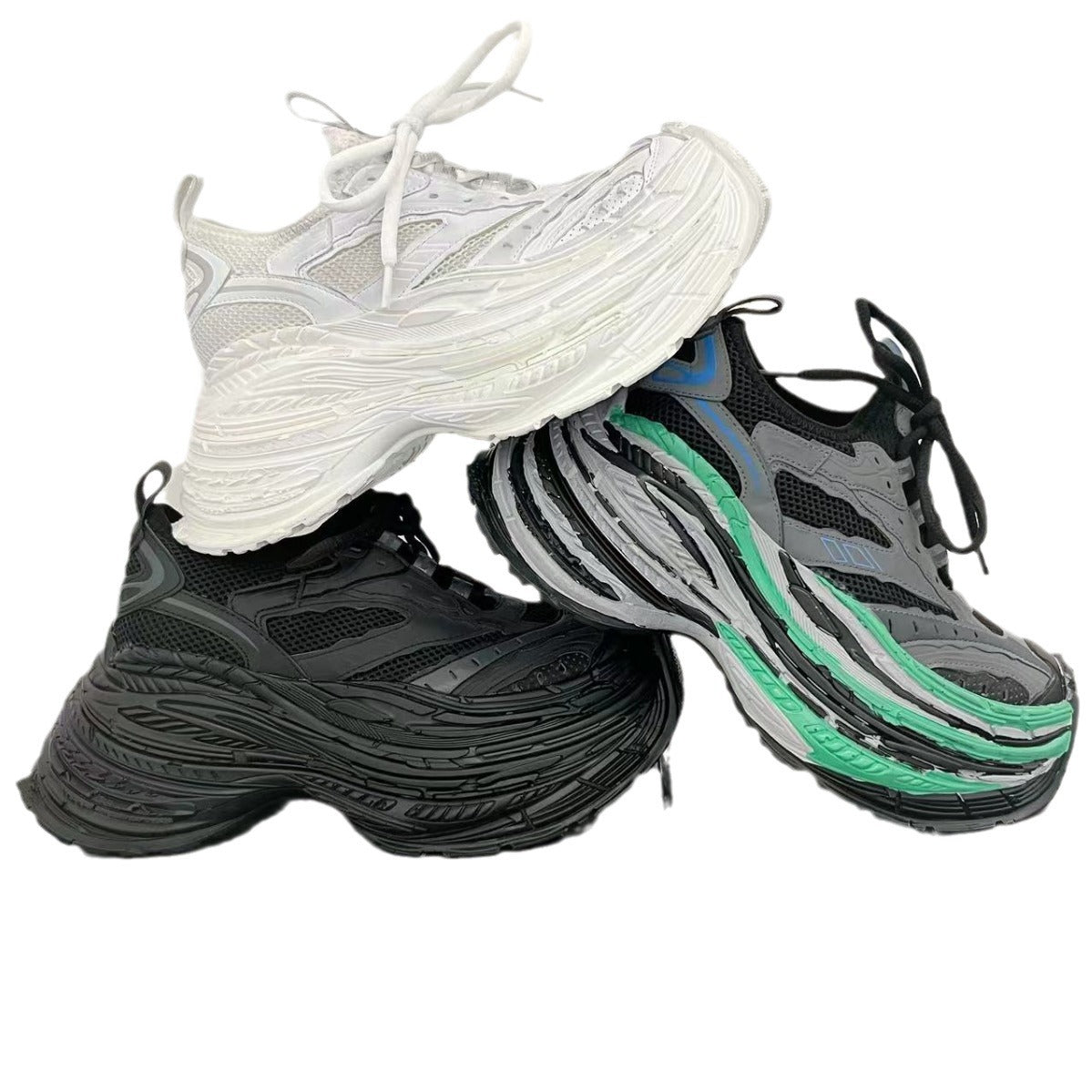 Women's & Men's Dad Distressed Mesh Color Matching Thick Bottom Heightened Women's Sports Shoes