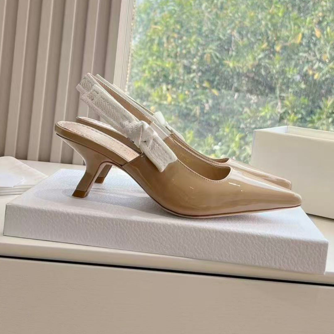 Women's Embroidery Knitted Back Empty Toe Cap Heels