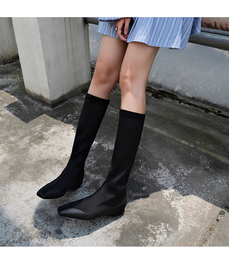 Women's Insole Skinny Stretch Square Toe Knitted Boots