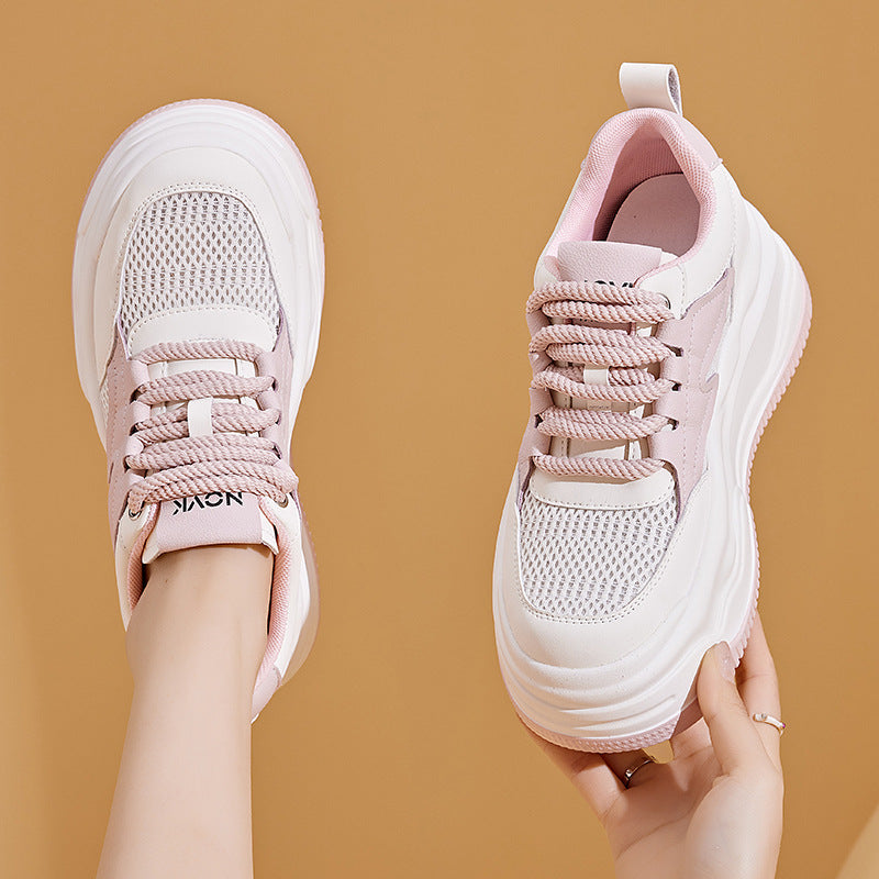 Women's White Spring Sports Pumps Mesh Breathable Increased Platform Women's Casual Shoes