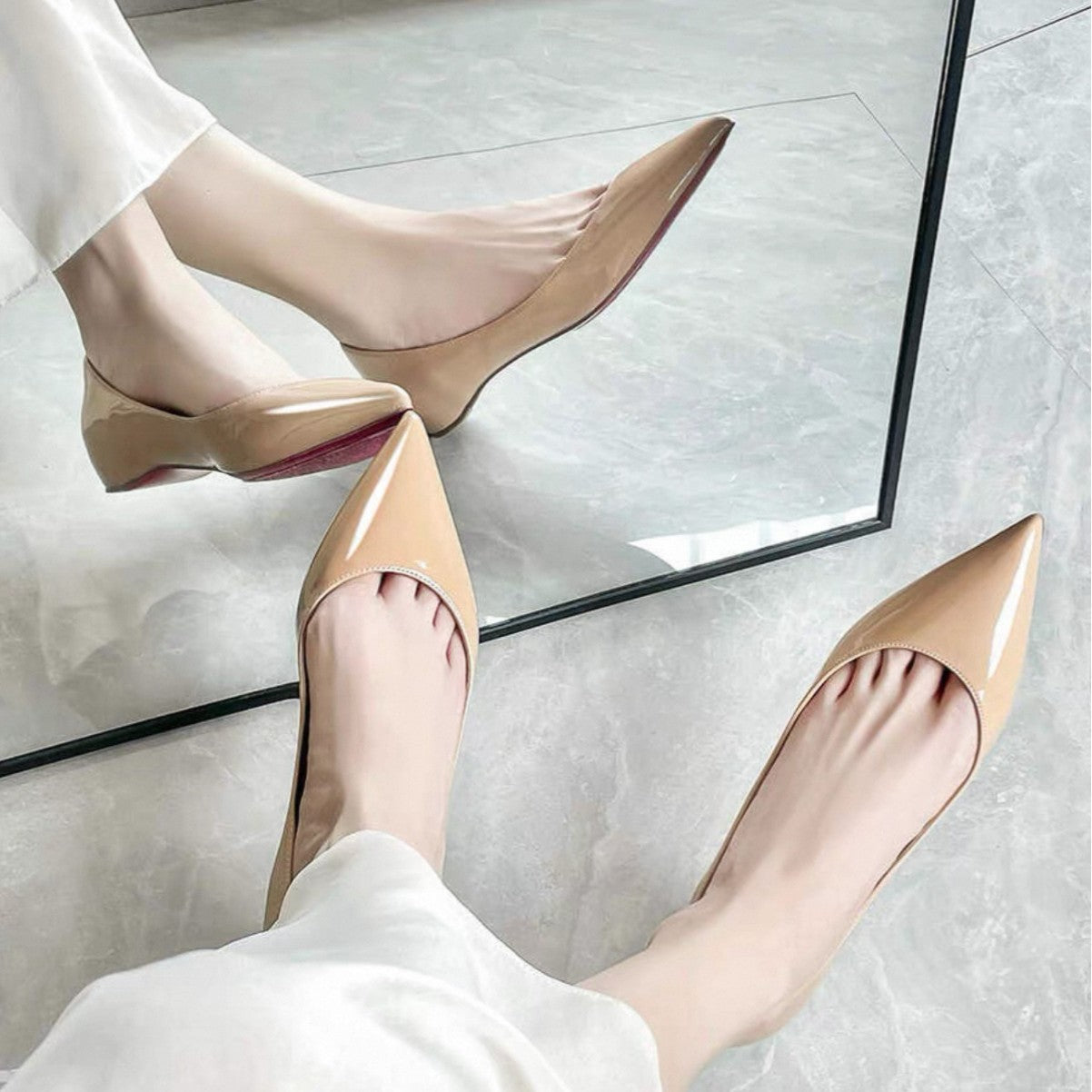 Women's French Nude Height Increasing Insole Pointed Women's Fashion Shoes