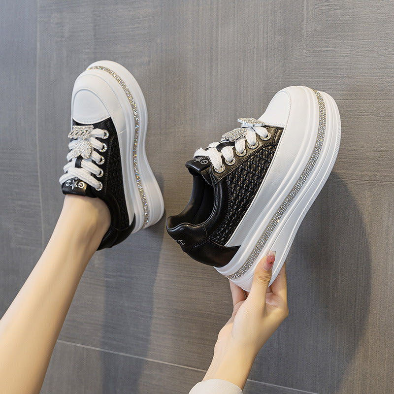 Thick Bottom Beads Background Rhinestone Heightened Easy Women's Casual Shoes