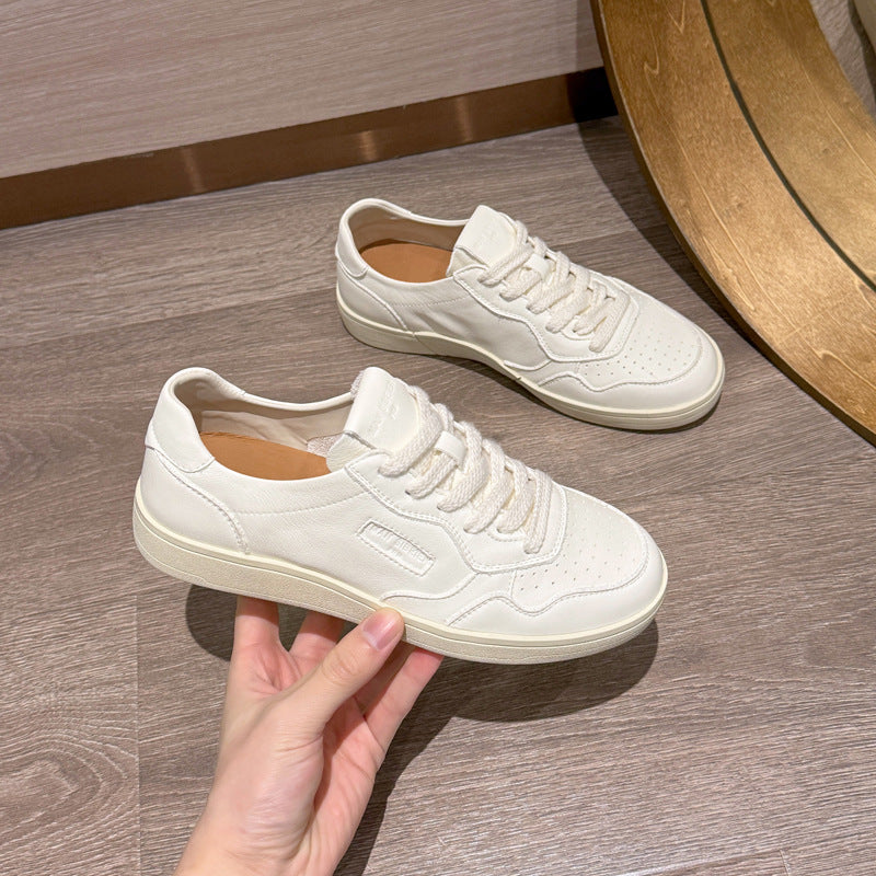 First Layer Cowhide Korean Style White Soft Bottom Women's Casual Shoes