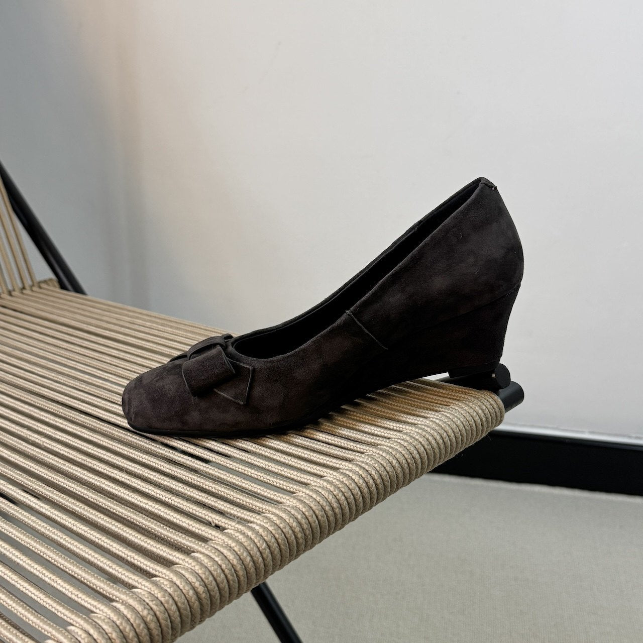 Spring Almond Head Suede Wedge Bow Slip-on Women's Fashion Shoes