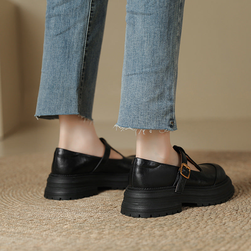 Women's Platform Vintage Mary Jane British Style Round Toe Leather Shoes
