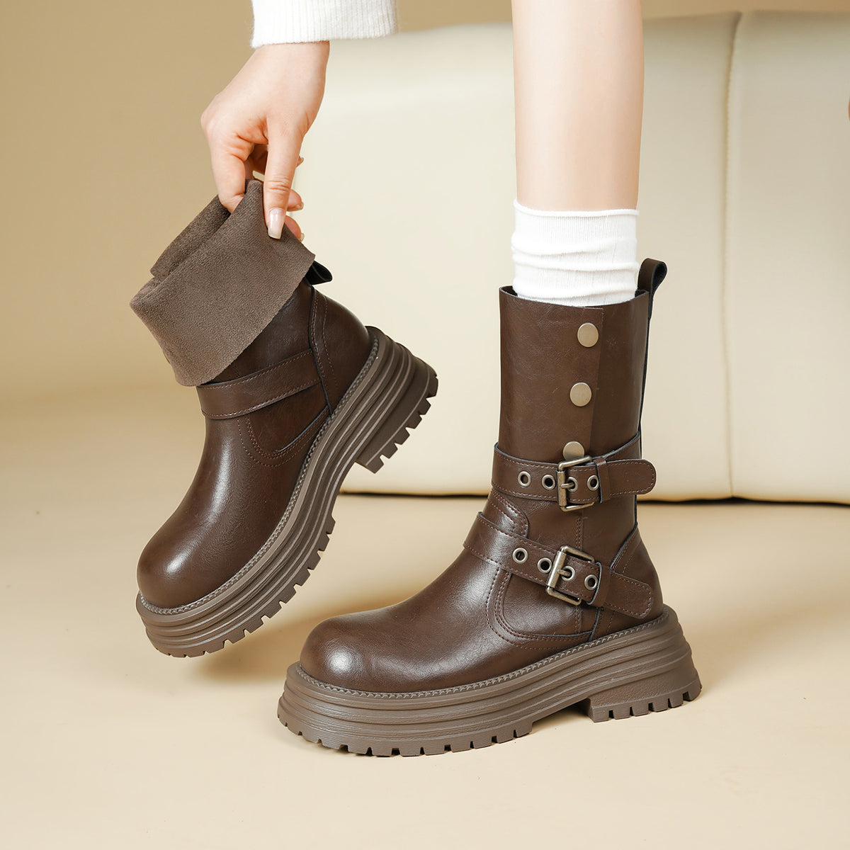 Women's British Style Martin Two-way Thick Bottom Elevator Boots