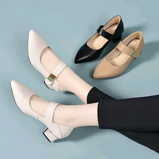 Women's Shallow Mouth Word Buckled Chunky Not Tired Feet Women's Shoes