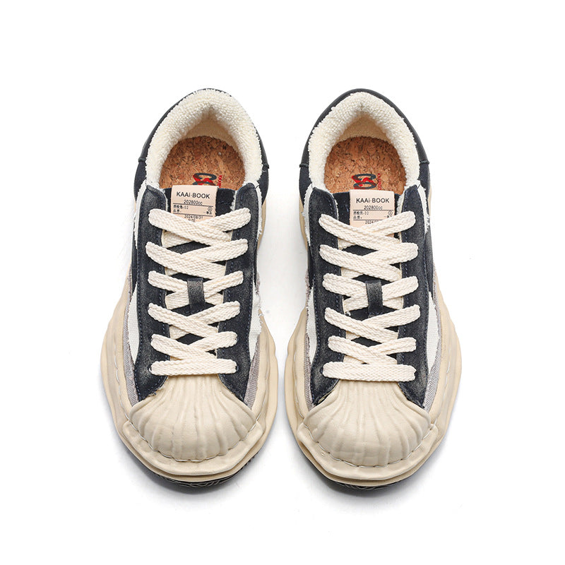 Women's & Men's Retro Distressed Color Matching Shell Toe Dissoed Platform Height Men's Board Shoes