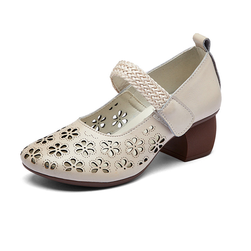 Women's Summer Outdoor Hole Top Layer Cowhide Thick Soft Sandals