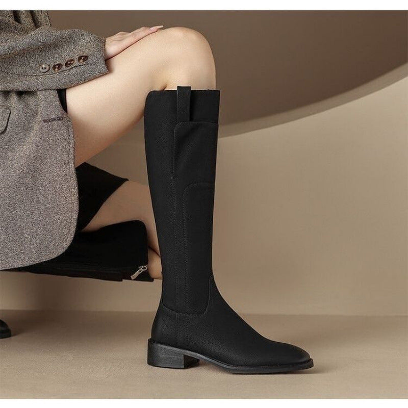 Women's Rubber Soft Bottom Winter Square Head Slimming Knight Versatile Below Women's Leather Boots