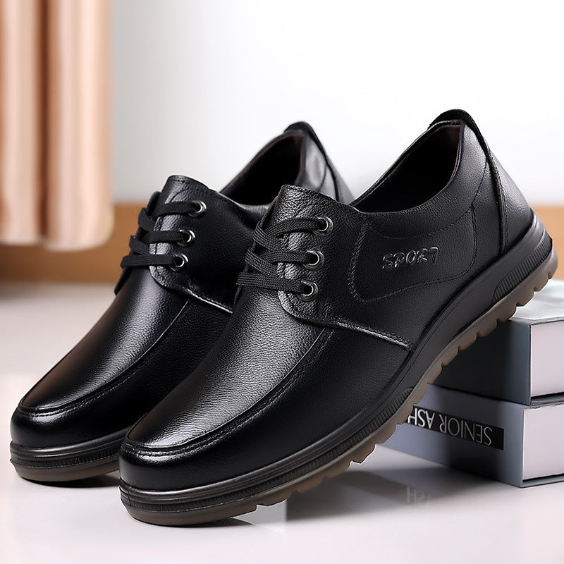 Men's Yuan Piece Top Layer Cowhide Breathable Leather Shoes