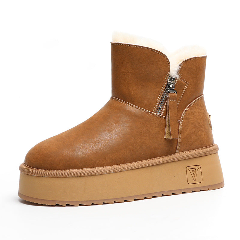 Women's Genuine Short Thick Bottom Winter Waterproof Snow Boots