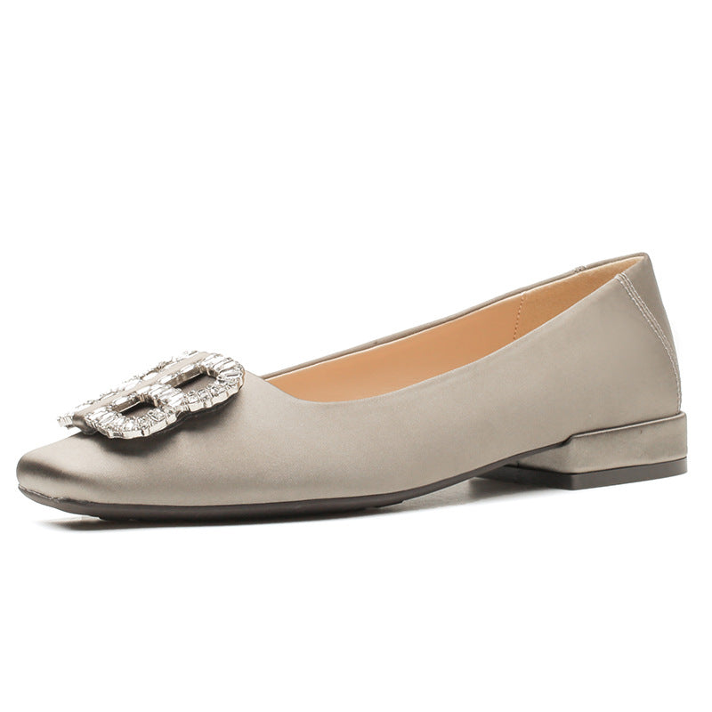 Women's & Men's Retro Big Rhinestone Ornament Square Toe Women's Shoes